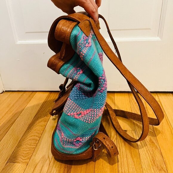 Vintage American Darling Backpack Hand Tooled Saddle Blanket Genuine Leather - Picture 9 of 16